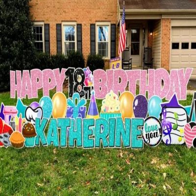 Benutzerdefinierte Outdoor-Yard-Schilder „Alles Gute zum Geburtstag“-Yard-Karte mit Pfählen